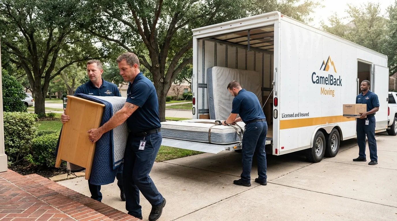 Crew loading residential truck for cross-state move from Orrington, ME