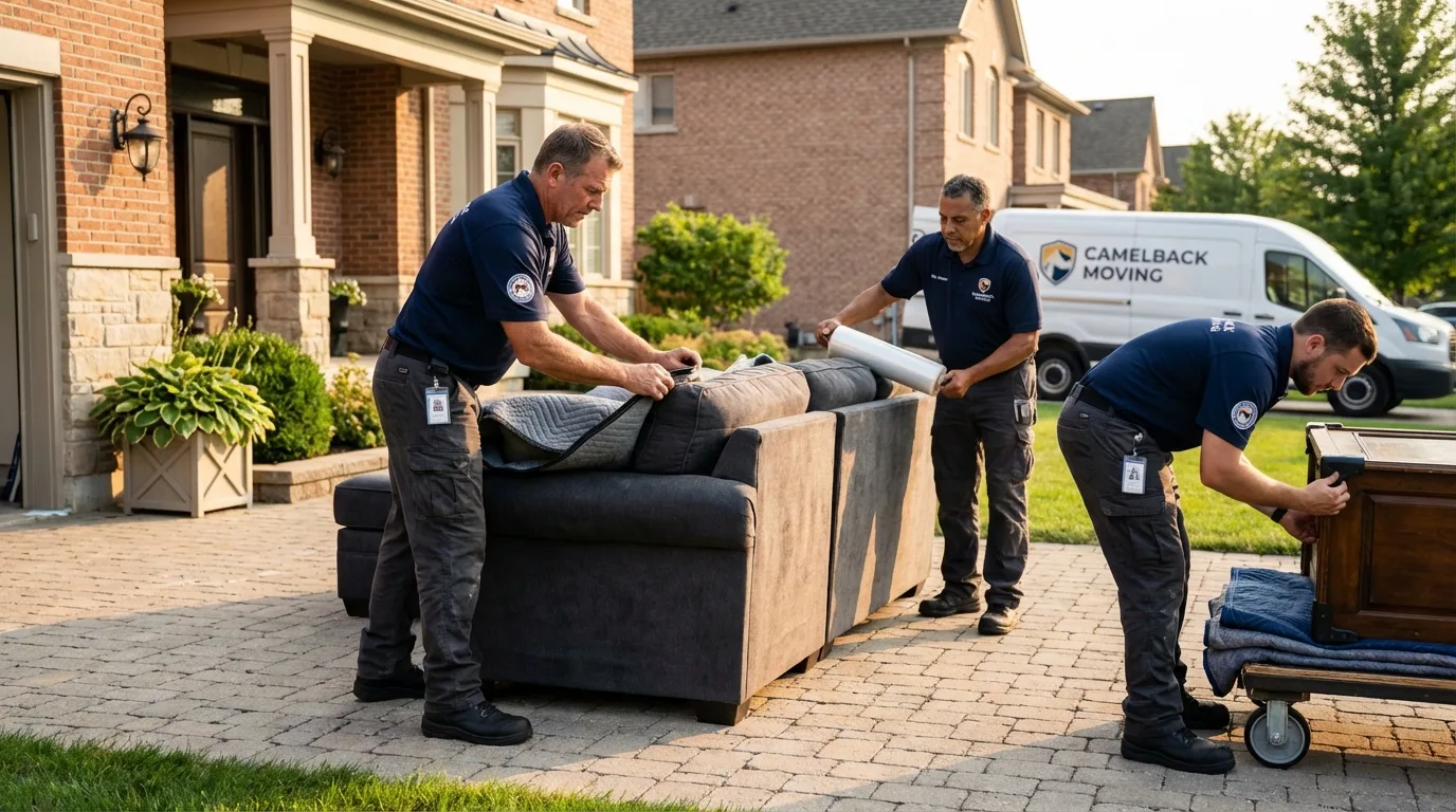 Large estate moving crew wrapping furniture in Orrington, ME